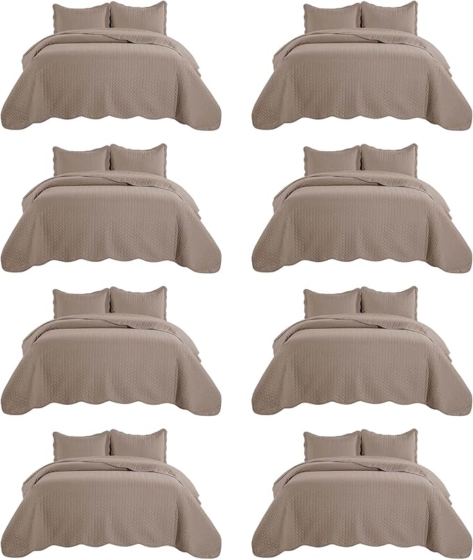 IR Imperial Rooms 8 Pack California King Quilt Bedding Set (118"x106") - Bulk Wholesale for Hotels, Guest Bedroom & Airbnbs - Lightweight Microfiber Reversible Embossed Quilts Bedspread (Beige)
