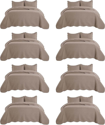 IR Imperial Rooms 8 Pack California King Quilt Bedding Set (118"x106") - Bulk Wholesale for Hotels, Guest Bedroom & Airbnbs - Lightweight Microfiber Reversible Embossed Quilts Bedspread (Beige)