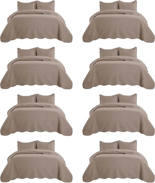IR Imperial Rooms 8 Pack California King Quilt Bedding Set (118"x106") - Bulk Wholesale for Hotels, Guest Bedroom & Airbnbs - Lightweight Microfiber Reversible Embossed Quilts Bedspread (Beige)