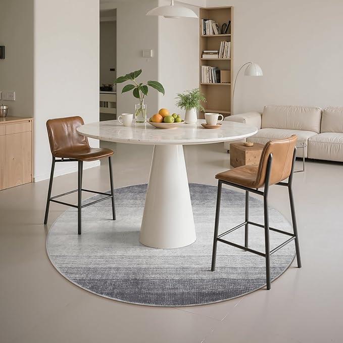 Wonnitar Modern Ombre Washable Round Area Rug 5ft, Grey Round Rugs for Living Room, Non-Slip Large Circle Bathroom Throw Mat, Stain Resistant Low Pile Throw Carpet for Bedroom (Grey, Round 5ft)