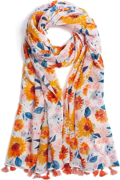 Scarf for Women Lightweight Soft Floral Leopard Printed Scarves Fall Winter Fashion Shawl Wrap with Fringe