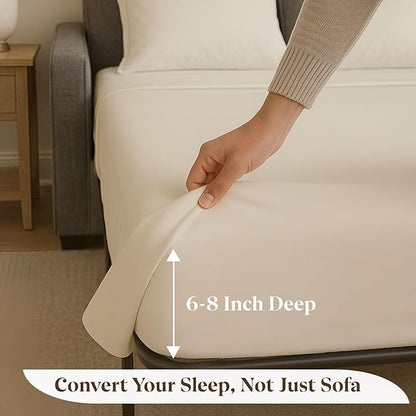 Sleeper Sofa Bed Sheet Set - Full Size 4 PC's Sheet Set Sofa Bed Sheets - 100% Cotton 400 Thread Count Sofa Sheets - Sleeper Sofa Sheets - Fits Mattresses Up to 6" Drop - Ivory