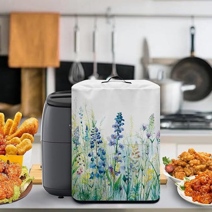 Insulated Air Fryer Kitchen Appliance Cover with Handle and Storage Pocket for Spoon/Cooking Utensils/Recipes, Easy Cleaning, Blue Green Floral