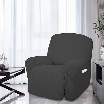 Easy-Going 4 Pieces Oversized Recliner Stretch Sofa Slipcover Sofa Cover Furniture Protector Couch Soft with Elastic Bottom Polyester Spandex Jacquard Fabric Small Checks Dark Gray,X-Large