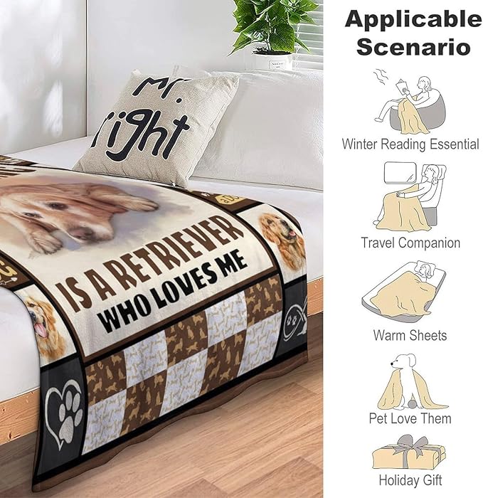 Golden Retriever Dog Print Blanket Best Dog Pet Animal Throw Blankets for Couch Sofa Stuff Decor Gifts Lightweight Soft Cozy Fleece Plush Warm Flannel Bedding for Lover Man Woman Teen Adults 60"x80"