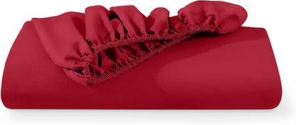 Bare Home Fitted Bottom Sheet Twin Size - Premium 1800 Microfiber - Ultra-Soft Hotel Luxury - Deep Pocket - Durable and Long Lasting - Fitted Sheet (Twin, Red)
