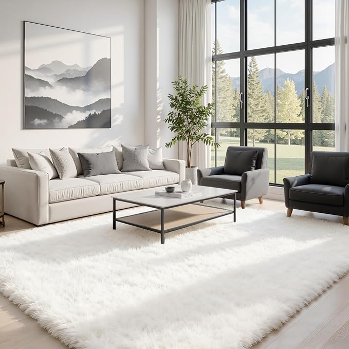 5x8 Area Rugs for Living Room: Soft Fluffy Shag White Rugs for Bedroom, Non Slip Large Fuzzy Plush Rug Indoor Floor Carpet for Nursery Kids Boys Girls Room, Dorms, Playroom, Modern Home Decor