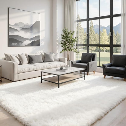 5x7 Area Rugs for Living Room: Ultra Soft Fluffy Shag White Rug for Bedroom, Non-Slip Large Fuzzy Plush Rug Indoor Floor Carpet for Nursery Kids Boys Girls Room, Dorms, Modern Home Decor