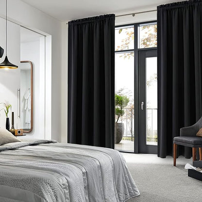DWCN Blackout Curtains Room Darkening Thermal Insulated Bedroom Curtains Window Curtain Panels, 52 x 63 inches Long, Set of 2 Black Rod Pocket Drapes