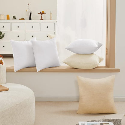 Deconovo Decorative Throw Pillow Covers（Covers ONLY, No Inserts）- Set of 4 Soft Linen Cushion Covers, 18x18 Inch, Green & Machine Washable Pillowcases for Sofa, Bedroom, Living Room Décor, White