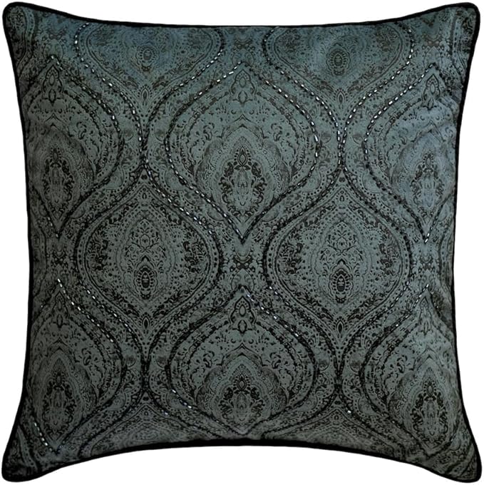 The HomeCentric King/Queen/Twin Gray Decorative Twin 53"x18" Bed Runner Without Pillow Cover, Damask, Victorian & Bead Embroidery Bed Scarf on Suede Fabric - Beatrice