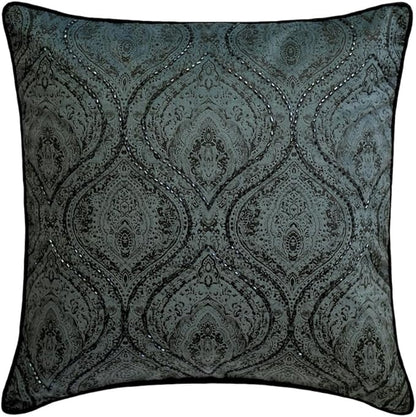 The HomeCentric King/Queen/Twin Gray Decorative Full 68"x18" Bed Runner Without Pillow Cover, Damask, Victorian & Bead Embroidery Bed Scarf on Suede Fabric - Beatrice