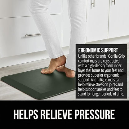 GORILLA GRIP Comfortable Cushioned Kitchen Mats for Floor, Waterproof and Stain Resistant Soft Top, 3/4 Inch Thick Ergonomic Standing Desk Anti Fatigue Mat, Foam Supports Feet, 20x32, Hunter Green