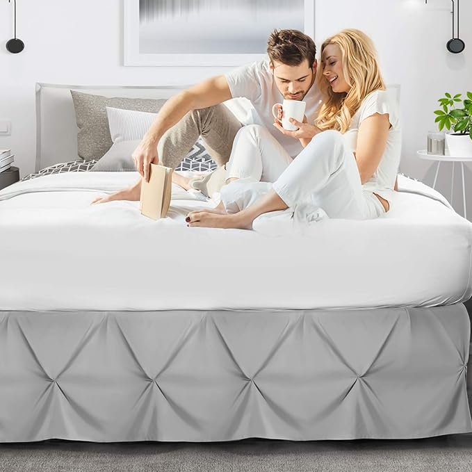 Nestl Light Grey Bed Skirt Queen Size, Pinch Pleat Queen Bed Skirt, 14" Inch Drop Queen Bedskirt, Hotel Quality Light Grey Bed Skirts, Microfiber Bedskirt for Queen Bed, Light Grey Queen Bed Skirt