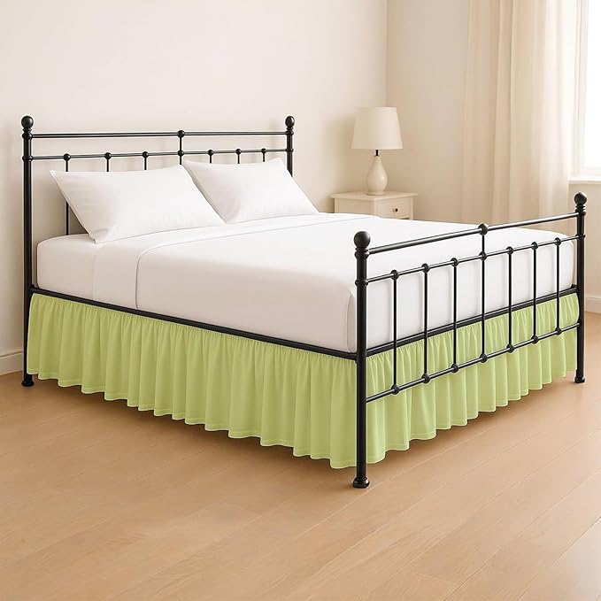 KRISHNA Ruffled Bed Skirt with Split Corners Queen, 100% Microfiber Hotel Quality, 24 Inch Drop Dust Ruffle Gathered Bedskirt with Platform, 60" x 80", Sage