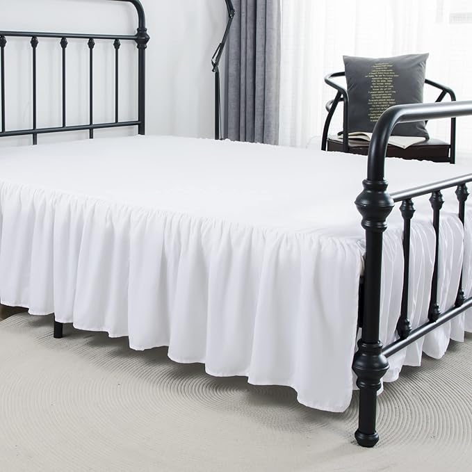 Bed Skirt Twin Size Ruffled Bed Skirt with Split Corners, 14 Inch Drop Dust Ruffle Bed Skirts with Platform, White