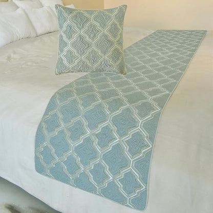 The HomeCentric King/Queen/Twin Light Blue Decorative Bed Runner Twin 53"x18" Bed Runner Without Pillow Cover, Quiled, Embroidery Bed Scarf on Jacquard Fabric - Estelle