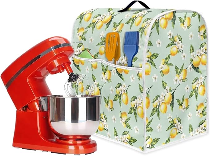 Lemon Mixer Cover for Kitchen Aid 4.5-5 Quart Stand Mixers, Universal Kitchen Appliance Dust Cover Washable Dustproof Cloth Cover with Pocket for Kitchenware Gift for Holiday