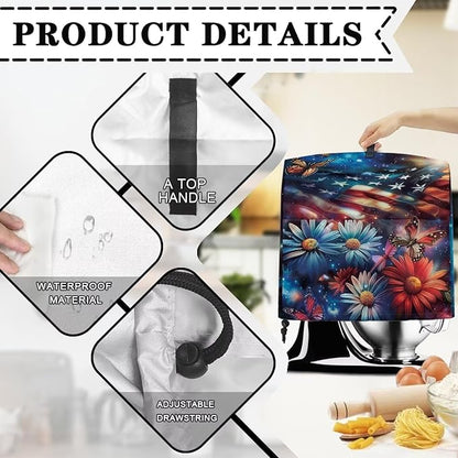American Flag Stand Mixer Cover Dust Covers for 4.5qt-5qt Stand Mixer Daisy Butterfly Mixer Cover Protector Compatible with 4.5-5 Quart Kitchen Aid Mixer