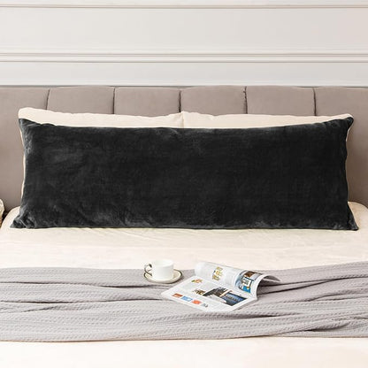 BEDELITE Body Pillow Cover with Zipper Closure, Super Soft and Cozy Fuzzy Fleece Pillowcase 20 x 54 Inches, Luxury Fluffy Plush Long Body Pillow Pillowcase for All Seasons(Black)
