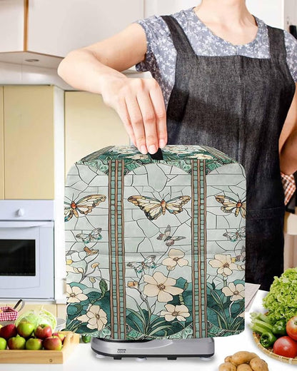 Butterfly Flowers Stand Mixer Dust Cover with Storage Pocket & Handles, Fits All Tilt Head & Bowl Lift Retro Glass Chinese Screen Kitchen Appliance Cover Organizer Botanical Bag Accessories, 6-8 Quart