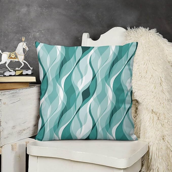 Teal Throw Pillow Covers Abstract Turquoise and Grey Striped Decorations for Bedroom Living Room Farmhouse Sofa Pillows Bed Couch 16x16 Inch