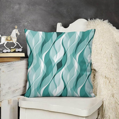 Teal Throw Pillow Covers Abstract Turquoise and Grey Striped Decorations for Bedroom Living Room Farmhouse Sofa Pillows Bed Couch 16x16 Inch