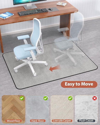 Blvornl Office Chair Mat for Hardwood Floor and Low Pile Carpet, 35" x 55" Corduroy Surface Desk Rolling Chair Mat for Hard Floors, Heavy Duty Carpeted Floor Protector Rug for Home Office, Light Grey
