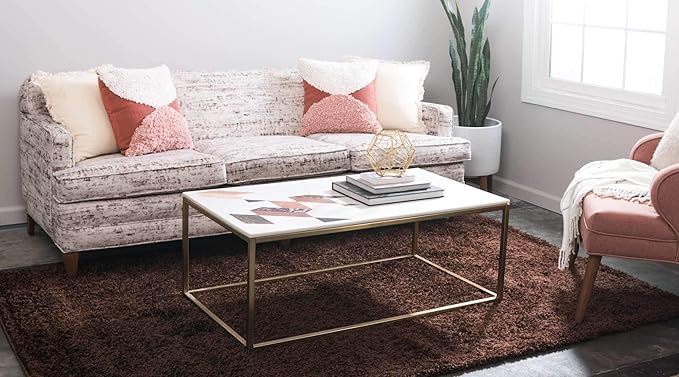 Unique Loom Solid Shag Collection Area Rug (9' x 12' 2" Rectangle Chocolate Brown)