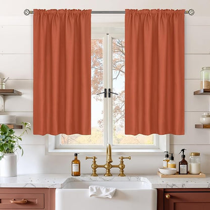 BGment Terracotta Blackout Curtains 45 Inch Length for Bedroom - Short Thermal Insulated Drapes with Rod Pocket Room Darkening Privacy for Bathroom Kitchen Window, 42 x 45 Inch, 2 Panels