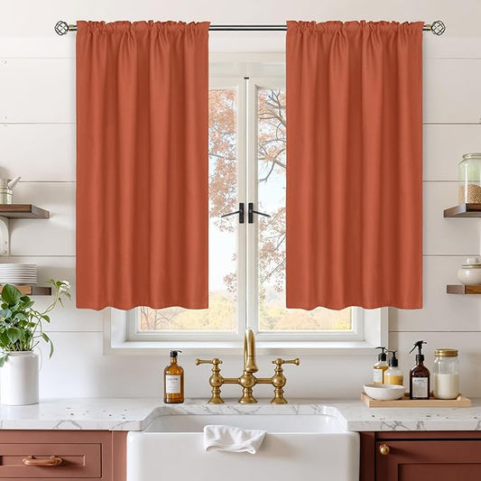 BGment Terracotta Blackout Curtains 45 Inch Length for Bedroom - Short Thermal Insulated Drapes with Rod Pocket Room Darkening Privacy for Bathroom Kitchen Window, 42 x 45 Inch, 2 Panels