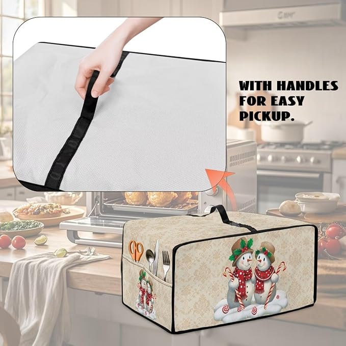 Air Fryer Toaster Oven Dust Cover Protective Microwave Oven Cover Small Appliance Protector Decorations Kitchen Accessories for Christmas, S, Snowman Candy Cane Floral Pattern Beige