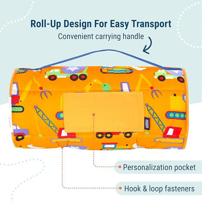 Wildkin Kids Microfiber Nap Mat – Soft Sleep Mat with Pillow, Ideal for School & Travel - Under Construction