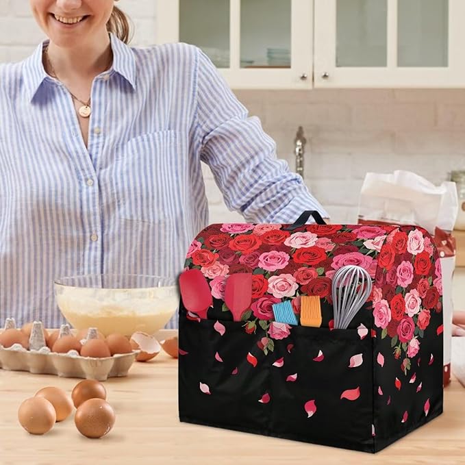 Stand Mixer Covers Protector Red Rose Print Stand Mixer Dust Covers Fit Kitchen Aid Mixer 4.5-8 Quart Mixer Valentine's Day Home Kitchen Decor Appliance Covers