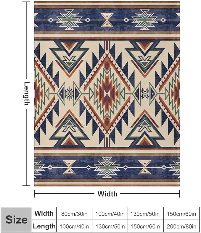 Native Throw Blanket, Southwest Tribal Aztec Pattern Vintage Abstract Ethnic Geometric Print Couch Sofa Bed Plush Throw Blanket 50"x60"