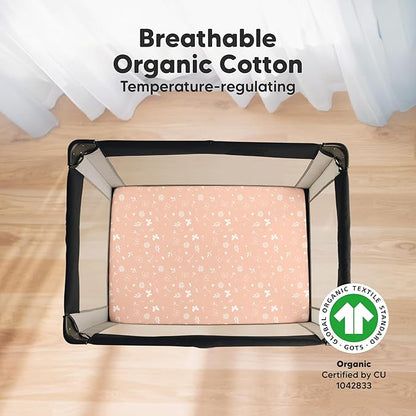 2-Pack Mini Crib Sheets Fitted - 38x26 Pack N Play Sheets for Pack and Play Mattress, Organic Cotton, Soft & Breathable Playard Bedding, Neutral Mini Toddler Bed Cover for Boys, Girls (Butterflies)