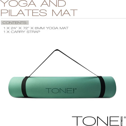 TONE Fitness Yoga Mat 1/4" Thick Non Slip Exercise & Pilates Mat for Home Workouts with Carrying Strap | Multiple Options