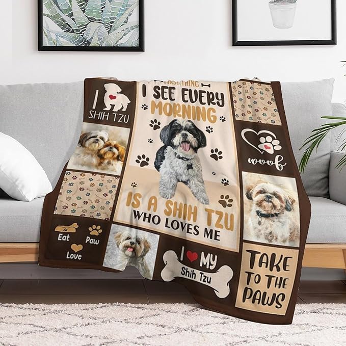 Shih Tzu Blanket Cute Dog Throw Blankets for Couch Sofa Bed Stuff Decor Lightweight Soft Cozy Fleece Plush Warm Flannel Blanket Lover Gifts for Boys Girls Men Women Adults 60"x80"