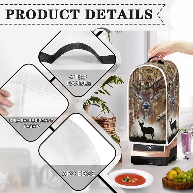Talayituse Elk Hunting Camo Forest Print Blender Dust Cover, Fingerprint Protection Cover for Stand Mixer or Coffee Machine, Home Kitchen Appliance Covers for Stain Dust Resistant Supplies