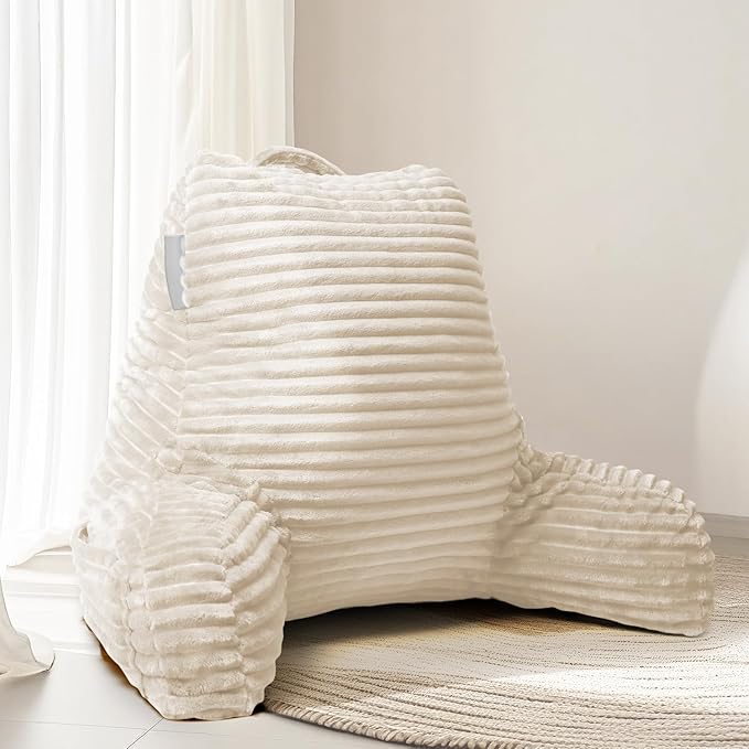 Hearth & Harbor Reading Pillow for Bed Adult – Back Pillow for Sitting in Bed, Standard Bed Pillows for Sitting Up in Bed, Foam Bed Chair Pillow, Linen Bed Rest Pillow