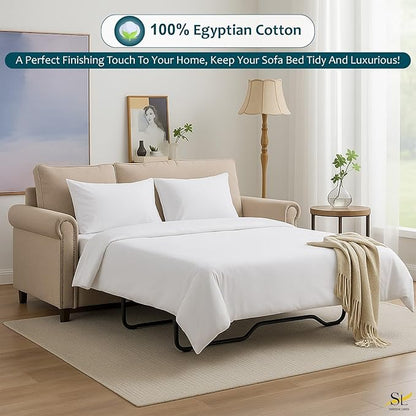 Luxury Queen Sleeper Sofa Bed Sheet Set,100% Egyptian Cotton, 338 Thread Count, Queen Size (60 x74 +6 Inch Deep Pocket) Soft and Light Weight 4pcs Sofa Set (White Solid)