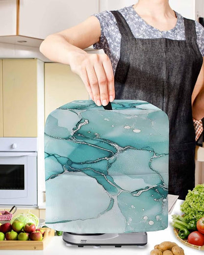 Turquoise Marble Stand Mixer Dust Cover with Storage Pocket & Handles, Fits All Tilt Head & Bowl Lift Modern Aesthetic Kitchen Appliance Cover Organizer Abstract Fluid Art Bag Accessories, 6-8 Quart