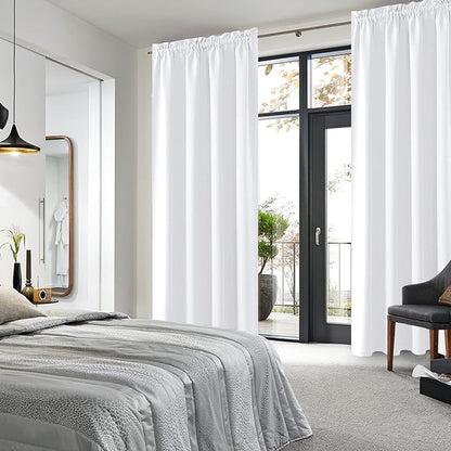 DWCN White Curtains for Living Room Thermal Insulated, 50% Light Blocking Curtains for Bedroom, Dining Room Window, W 52x L 95 Inch, Set of 2 Rod Pocket Curtain Panels