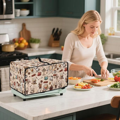Toaster Oven Dust Cover Small Kitchen Appliance Cover for Countertop Convection Ovens,Small Appliances, M, 16.5 x 20.5 x 10 inches, Coffee Chocolate Print Beige