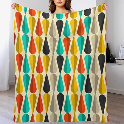 Mid Century Throw Blanket, Modern Drop Shape Retro Colors Boho Orange Teal Black Geometric Pattern Throws Blankets for aby Toddler Dog Cat 40"x50"