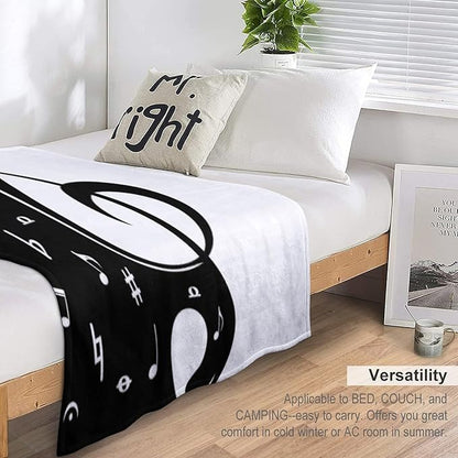 Music Blanket Abstract Funny Black White Music Note Art Printed Soft Cozy Lightweight Throw Blanket for Kids Girls Boys Women Bedroom Living Room Dorm Chair Sofa Travel 40x50in