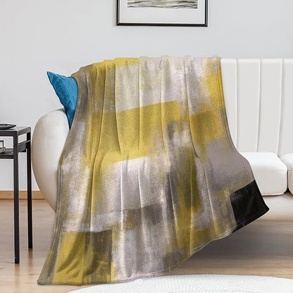 Abstract Gradient Blanket, Modern Fashion Art Yellow Grey Painting Strokes Pattern Soft Warm Cozy Plush Flannel Covers for Livingroom Bedroom Couch Chair Camping Travel Home Decor Tapestry 30x40in