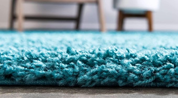 Unique Loom Solid Shag Collection Area Rug (2' 6" x 16' 5" Runner, Deep Aqua Blue)