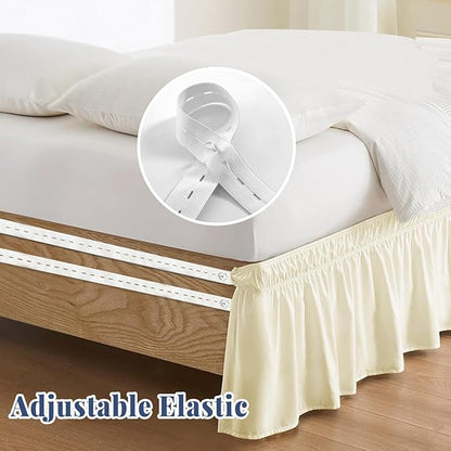 Full Bed Skirt, Elastic Wrap Around Bed Skirt Full Size, Bed Skirts for Adjustable Bed, Easy Fit with 14" Drop Length Tailored Drop Dust Ruffle (Light Yellow)