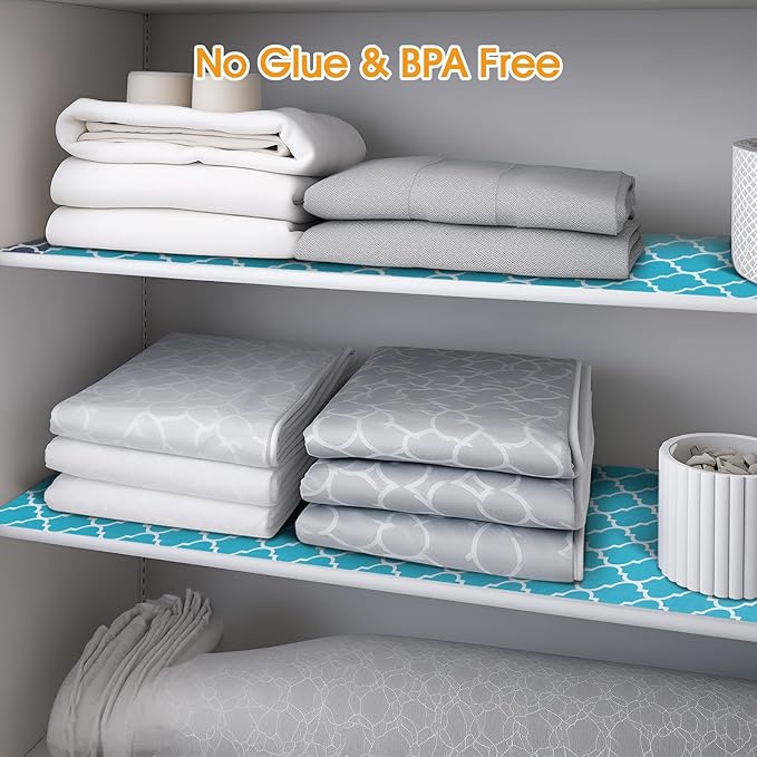 Shelf and Drawer Liner for Kitchen Cabinets Non-Adhesive, Strong Grip Non-Slip Thickened Cabinet Liners for Shelves, Waterproof Mats for Dresser Cupboard, Green/White, 23 in x 30 Feet